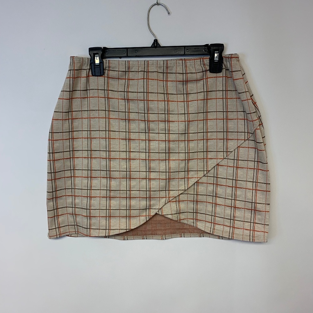 Rainbow skirt  mini vintage plaid made in USA tulip hem academia womens XL